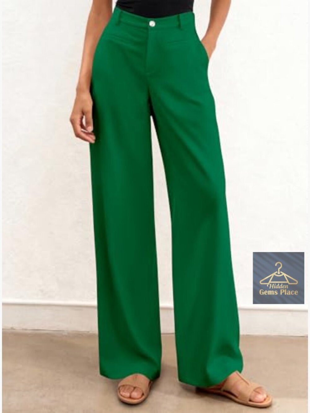 High Waisted Wide Leg Trousers Dressy Pants Pockets Business Casual Work Slacks - Picture 6 of 7